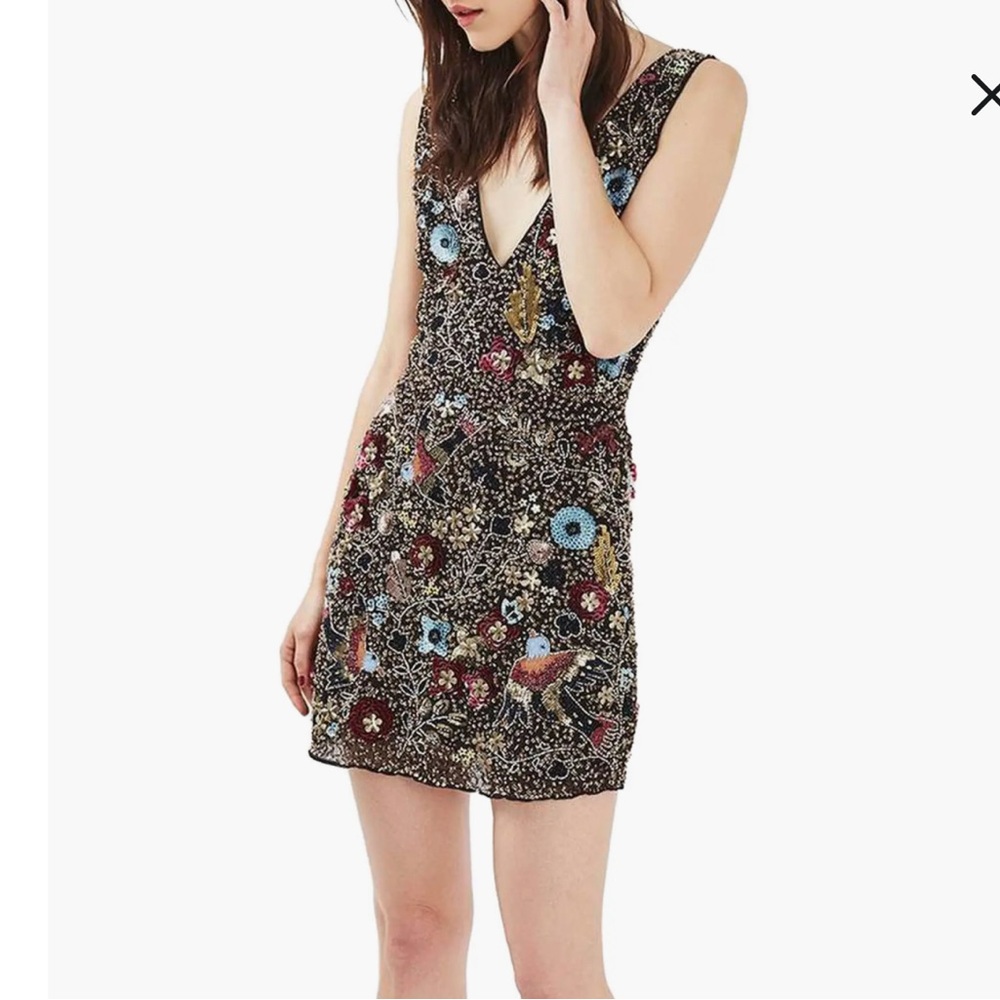 Topshop Bird Embellished Minidress Sequin Beaded Party Event Dress size 4 US - Picture 1 of 11